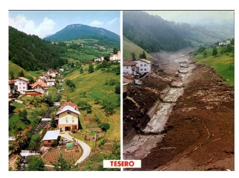 Before and after the Stava fluorite tailing dam collapse